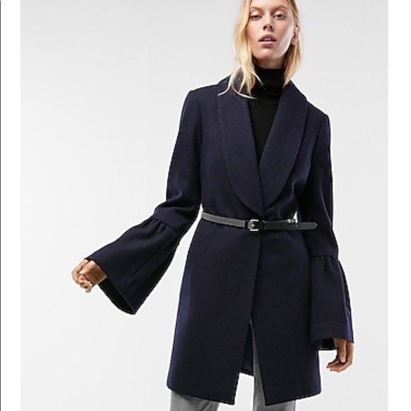 NWT Express Navy Bell Sleeve Shawl Collar Coat - Picture 1 of 7
